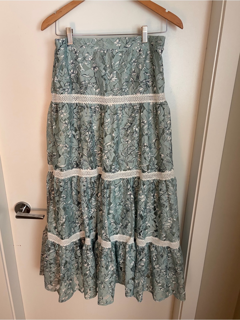 Floral Tiered Midi Skirt — Sage Green